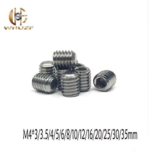 30Pc DIN913 M4*3/4/5/6/8/10/12/16/20/25/30/35mm 304 Stainless Steel Headless Screw Thread Grub Flat Point Hexagon Socket Set