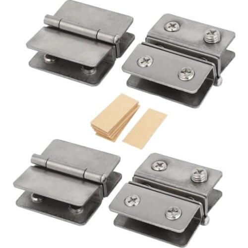 4Pcs Adjustable Double Clip Glass Door Hinge Clamp for 5-6mm Thickness Cabinet Cupboard Bathroom Glass Door Silver Tone
