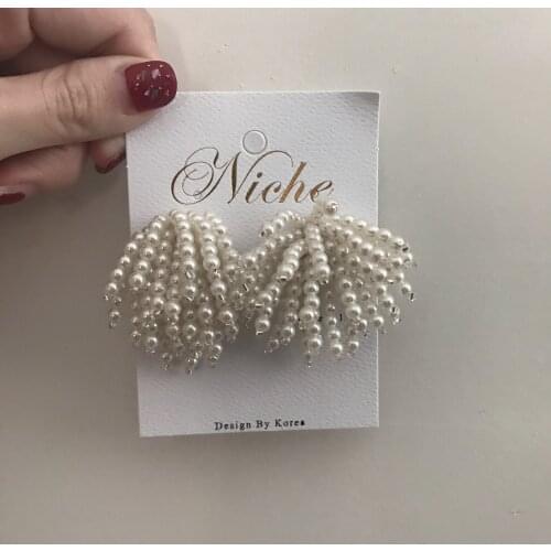 925 silver needle South Korea fair maiden temperament fairy pearl tassel earrings earpins contracted joker