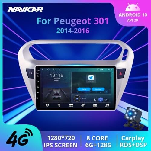 6+128 2DIN Android 10.0 Car Radio For Peugeot 301 Citroen Elysee 2014-2016 Car Radio Multimedia Video Player Navigation GPS Dvd