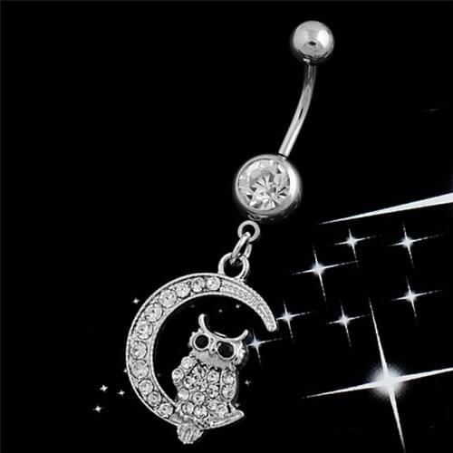 White Moon Owl Pendant Navel Piercing Women Belly Button Ring Piercing Jewelry Wholesales