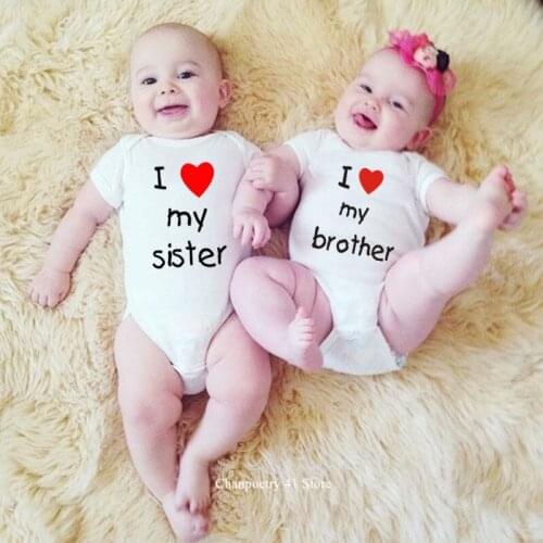 I Love My Brother and Sister Newborn Baby Boys Bodysuit Casual Romper Infant Brothers Twins Short Sleeve Jumpsuit Clothes