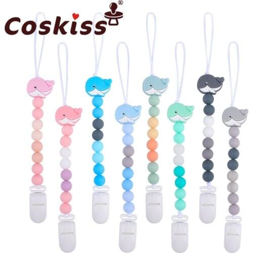 Coskiss Cute Animal Whale BPA Free Pacifier Holder Dummy Nipple Chain Teething Pacifier Chain Suitable For Baby Bath Gift