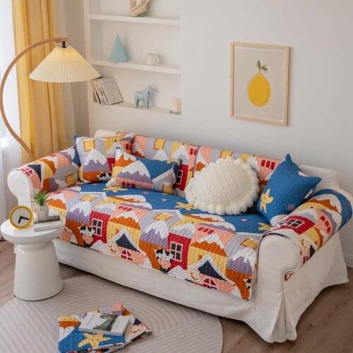 Nordic Cartoon Cute Milk Cow Sofa Cover Four Seasons Universal Non-Slip Cotton Fashion Sofa Cushions Towel For Living Room