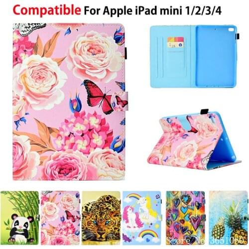 Flower butterfly Case For Apple iPad Mini 1 2 3 4 7.9 inch Smart Cover Funda Tablet Silicone PU Leather Stand Capa Skin Shell