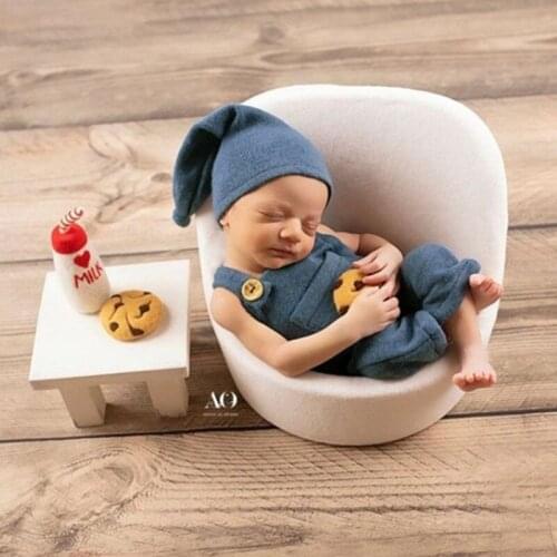 Dvotinst Newborn Photography Props Baby Outfits Sleeveless Suspender Overalls Romper Hat Pillow Backdrop Studio Shoot Photo Prop