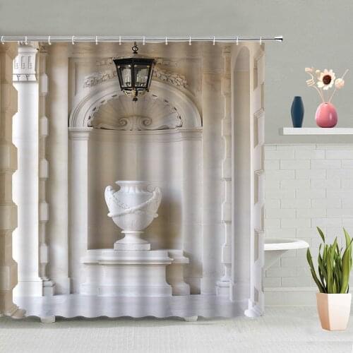 Europe White Arched Door Shower Curtain House Balcony Brick Wall Architecture Bathroom Curtains Bath Screen Waterproof Decor Set