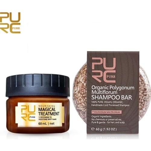 PURC Organic Polygonum Shampoo Bar and 5 seconds Repairs damage hair Magical hair mask restore soft hair set
