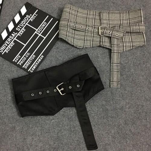 Hot Women Punk ultra wide belt corset body shaper black Fabric retro Punk Rivet Big pin Buckled Waist belt Cummerbund