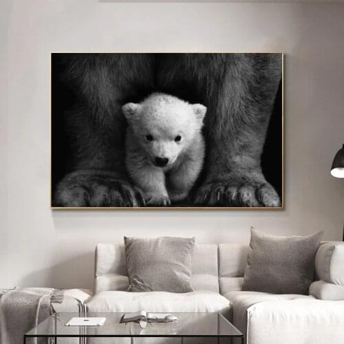 Canvas Painting Nordic Puppy Bear Black and White Animal Posters and Prints Wall Pictures for Kids Room Decoration Cuadros