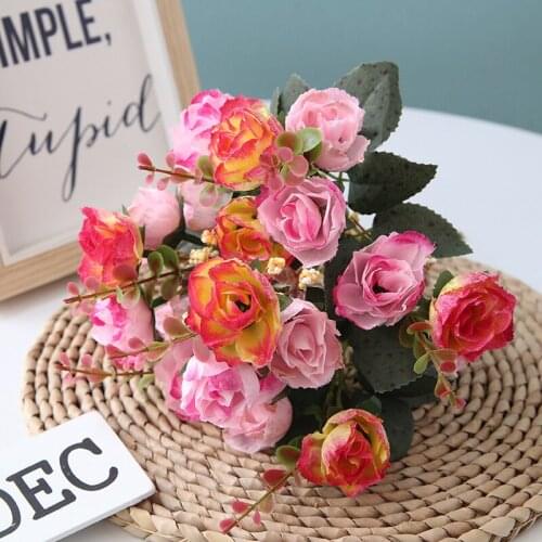 1 Bouquet 21 Heads Artificial Peony Tea Rose Flowers Silk Fake Flower for DIY Home Garden Wedding Decoration