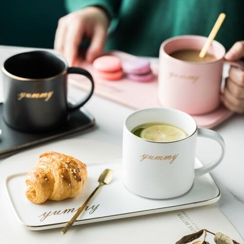 Nordic Ins Coffee Mug Gold Spoon Saucer Luxury Water Cafe Tea Milk Ceramic Heat-Resistant Cup Dish Saucer Set Suit Dessert Plate