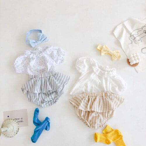 Newborn Infant Baby Girls Set Suits Outfits Short Sleeve Blouse+Shorts+Headband 3pcs Sets for Kids Fashon Toddler Kids Clothes