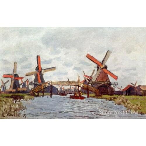 Copy oil paintings famous artist Windmills near Zaandam Claude Monet artwork handmade for home wall decoration