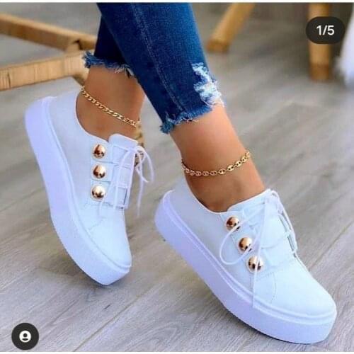 Womens PU Leather Sneakers Summer Canvas Lace-up White Sneakers Womens Shoes Thick-soled Breathable Casual Womens Sneakers