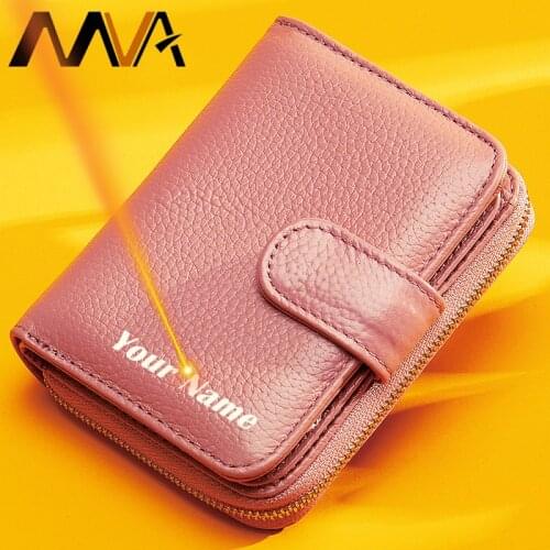 MVA Business Card Holder Wallet Women Small Fashion Credit Card Wallet Women Leather Genuine Zipper Card Case Holder Luxury 8608