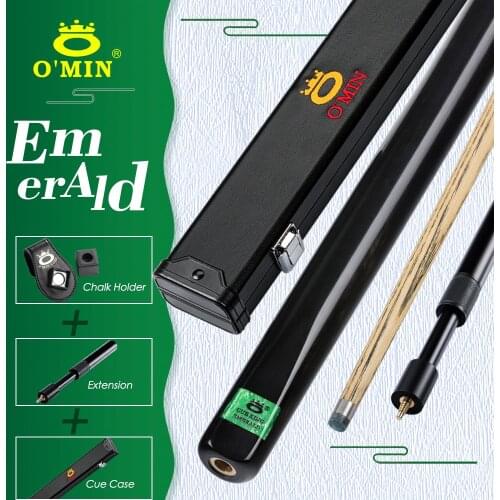 O'MIN Emerald 3/4 Snooker Cue Top ebony Butt 9.5mm Tip with Case with Extension Professional Handmade Billiard For Black 8