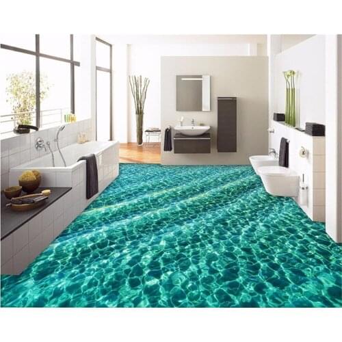BEIBEHANG Custom flooring modern green water ripple waterproof non-slip thickening bathroom kitchen PVC floor mural 3d wallpaper