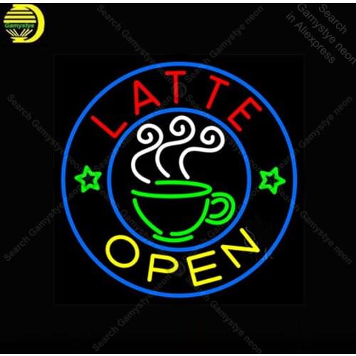 Neon Sign Red Latte Open Neon Sign Real Glass Tube Coffee Room Display Neon Bulb Signboard lighted Decor Room neon light sale