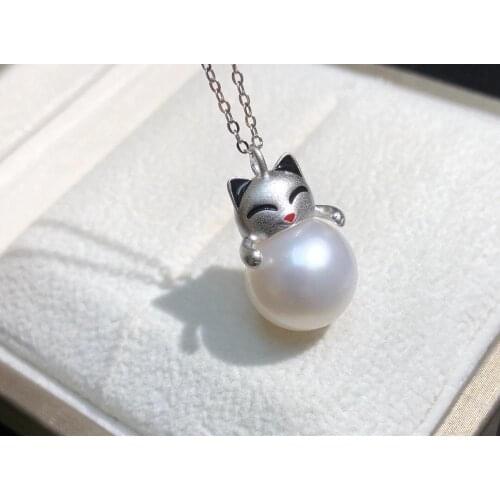 Cat Love 925 Sterling Silver Pendant Base Mountings Findings Jewelry Fittings Accessories Parts for Pearls Stones Crystal Coral