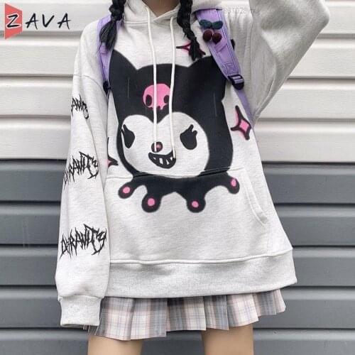Kawaii Y2k Aesthetic Kuromied Pullovers Hoodies Top Clothes Traf Za Woman 2021 Female Lolita Girls Goth Sweatshirt Sheining 90s