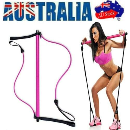 Pink Yoga Pilates Stick Stretch Rope Gym Home Exercise Bar Resistance Bands
