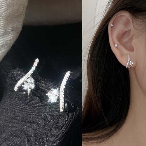 Shinning Zircon Crystal Stud Earrings Geometric Women Girls Delicate U-shaped Ear Jacket Wrapped Earrings Gifts for Her