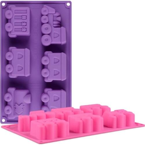 Silicone 6 Holes Cartoon Train Shaped Mini Cake Mold For Chocolate Desserts Pudding Baking Cakes Decorating Tool Biscuits Molds