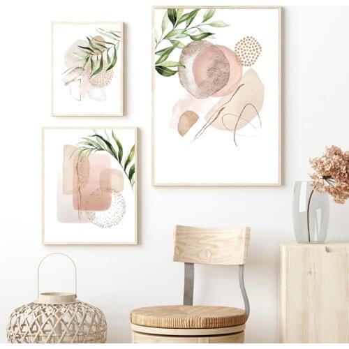 Blue and Gold Modern Abstract Leaves Canvas Painting Plants Prints Greenery Wall Art Pictures Nordic Poster Living Room Decor