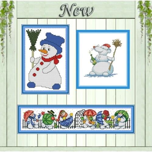 Snowman cartoon winter diy decor painting counted printed on the canvas DMC 11CT 14CT kit Cross Stitch Embroidery needlework Set