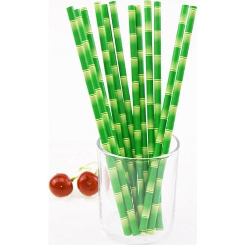 25pcs/lot Bamboo Paper Straws for Kids Birthday Wedding Decoration Party Straws Striped Creative Paper Drinking Straws Green