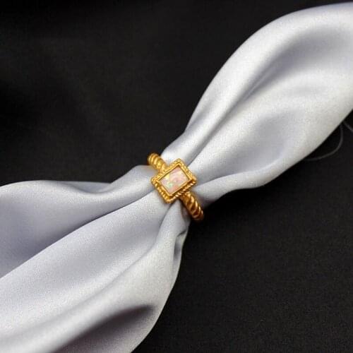 SRCOI Small Square Color Opal Gold Twist Metal Finger Ring 2020 New Fashion Simple Geometric Alloy Ring For Women Party Wedding