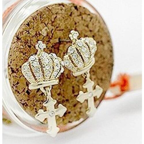 Stereo Crown Earrings Cross Czechdiamond Earrings High Quality Luxury Crystal Earrings