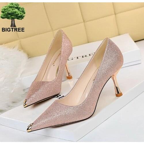 2021 Sexy Women Glitter Pumps Lady Stiletto Escarpins Female 7cm 9.5cm High Heels Sequin Bling Nightclub Wedding Bridal Shoes