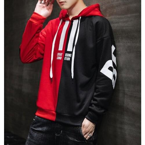 Spring and autumn mens sweatershirt long-sleeved pullover hit color stitching couple hooded jacket student sweatshirt hoodie