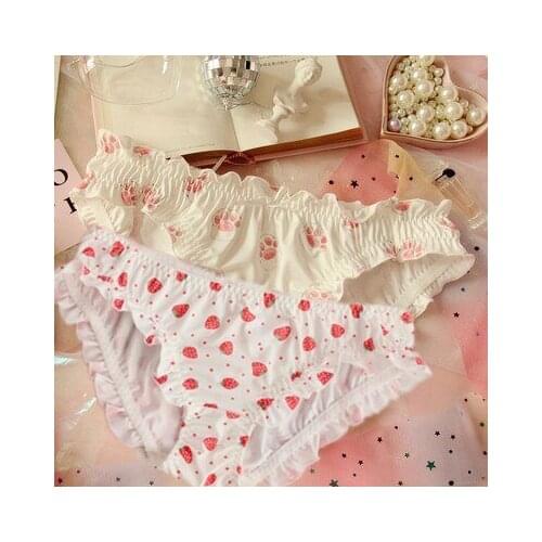 Japanese soft girl cute cat claw strawberry milk silk sexy low waist curling girl underwear GZ-K25A