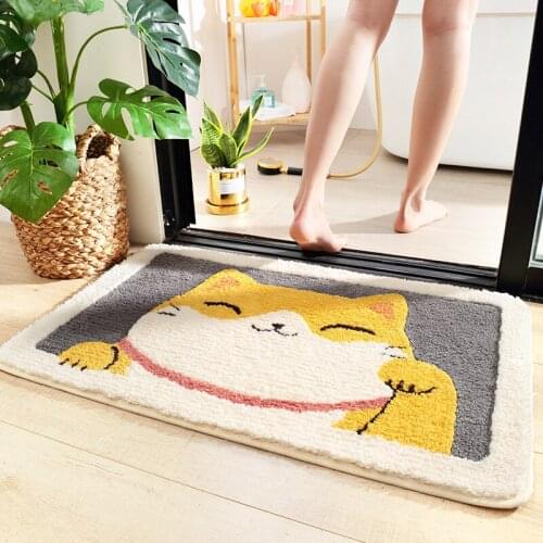 Japanese Cartoon Cat,dinosaur,animal Flocking Carpet Floor Mats Household Bathroom Door Bathroom Non-slip Mat Absorbent Foot Mat