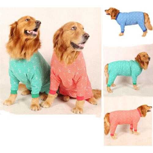 Big Dog Pajamas 100% Cotton Blue Green and Red Striped Printed Dog Shirt 4 Leg Design Full Body Covering Protection Suitable for