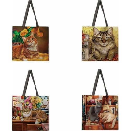 Cat and Life Digital Printed Tote Bag Ladies Casual Tote Bag Ladies Bag Shoulder Bag Foldable Shopping Bag Outdoor Beach Bag