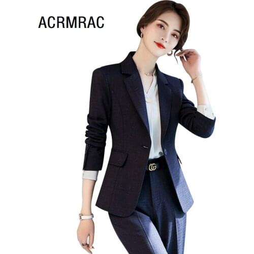Women suits spring Long sleeve plaid blazers pants Office Lady Formal Work clothes women pants suits woman set suits 19921