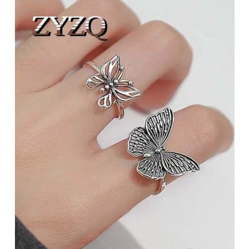 ZYZQ Gothic Vintage Hollow Butterfly Rings For Women girl Adjustable Rings Fashion Cocktail Party Statement Jewelry