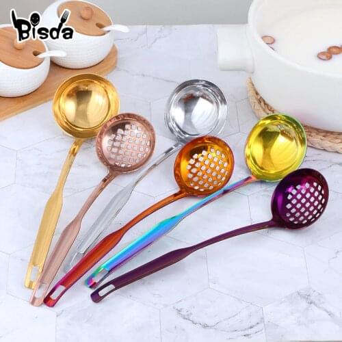 1Pc Spoon Colander Kitchen Skinmmer Stainless Steel Cooking Tools Gold Soup Ladle Wall Hanging Strainer Hot Pot Kitchen Gadgets