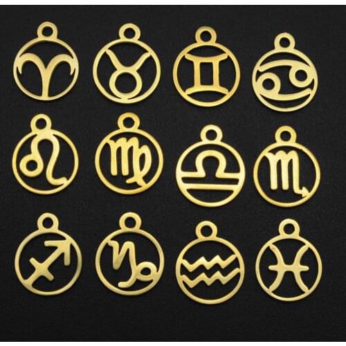 10pcs/lot 100% Stainless Steel Zodiac DIY Jewelry Charms Wholesale OEM Design Charms Factory Price OEM Order Accepted