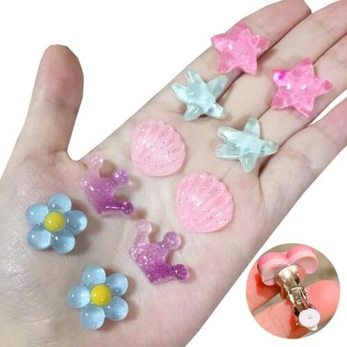 5pairs/set Kids cute Star Shell Crown Flower Clip On Earrings Child Children No Ear Hole Earrings Painless Earring Gift