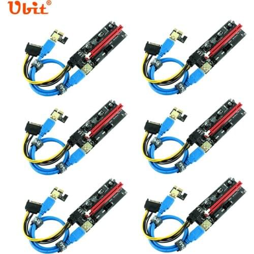 Ubit 6pcs PCI-E Riser Express VER009S 1X to 16X PCIE Riser Adapter Dual 6pin USB3.0 LED Expansion Cable For Bitcoin Miner Mining