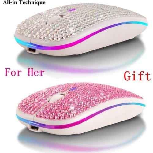 1Set Rhinestone Crystal Wireless Dual Mode 2in1 Blue-tooth 5.0 + 2.4Ghz 1600DPI Mouse for Notebook PC Laptop Computer