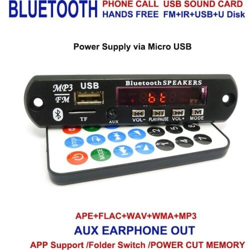 Wireless Bluetooth 12V 5V Micro USB MIC 3.5MM AUX Earphone Out APE FLAC MP3 WMA Decoder Board Audio Module USB TF Radio For Car
