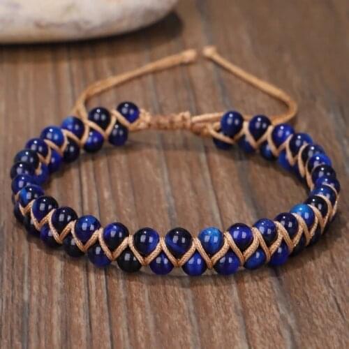 Natural Blue Tiger Courage Eye Bracelet Braided Cuff Bracelet For Women Handmade Friendship Bracelets Mens Charm Bracelet Jewel