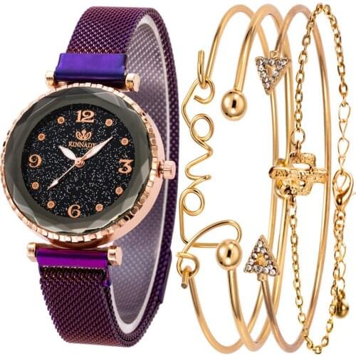 Gorgeous Suit Series Womens Watch Luxury Brand Rose Gold With 4 -Piece Bracelet Full Steel Watchband Dress Clock montre femme