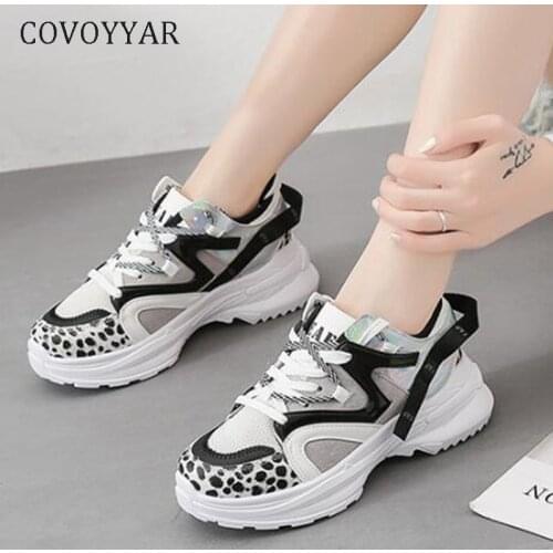 COVOYYAR 2020 Spring Women Casual Shoes Woman Leopard Fashion Chunky Sneakers Mesh Bling Shoes WSN358